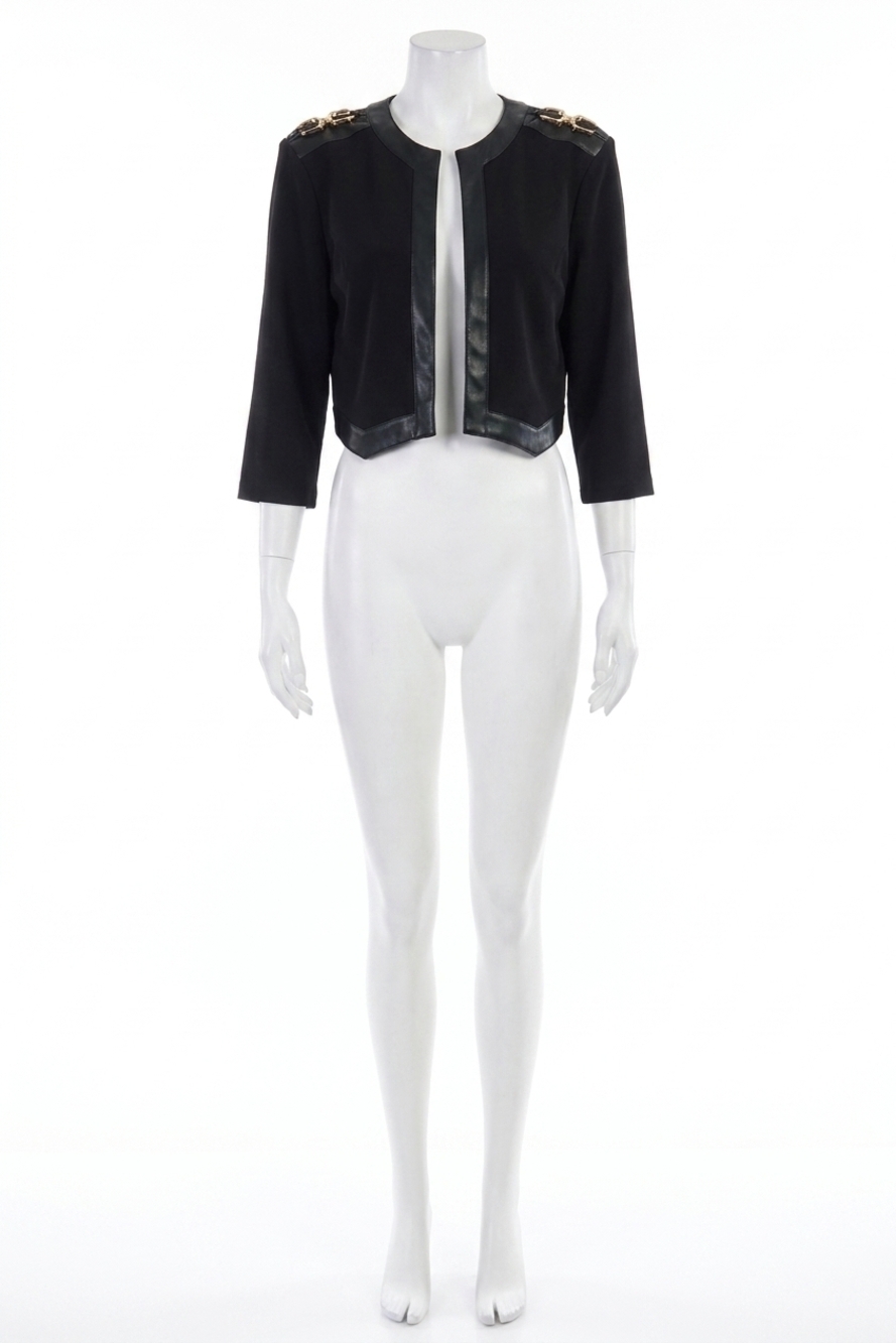 NEW JOSEPH RIBKOFF faux leather trim cropped jacket in black